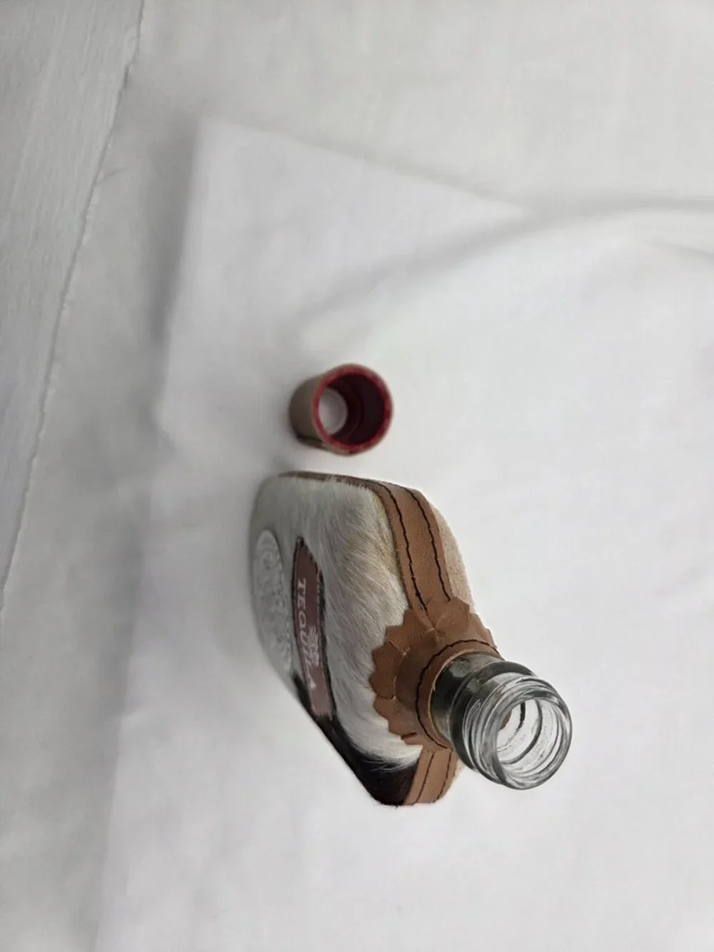 Vintage Mexican Cowhide Wrapped Glass Bottle Decanter Rustic Western Decor